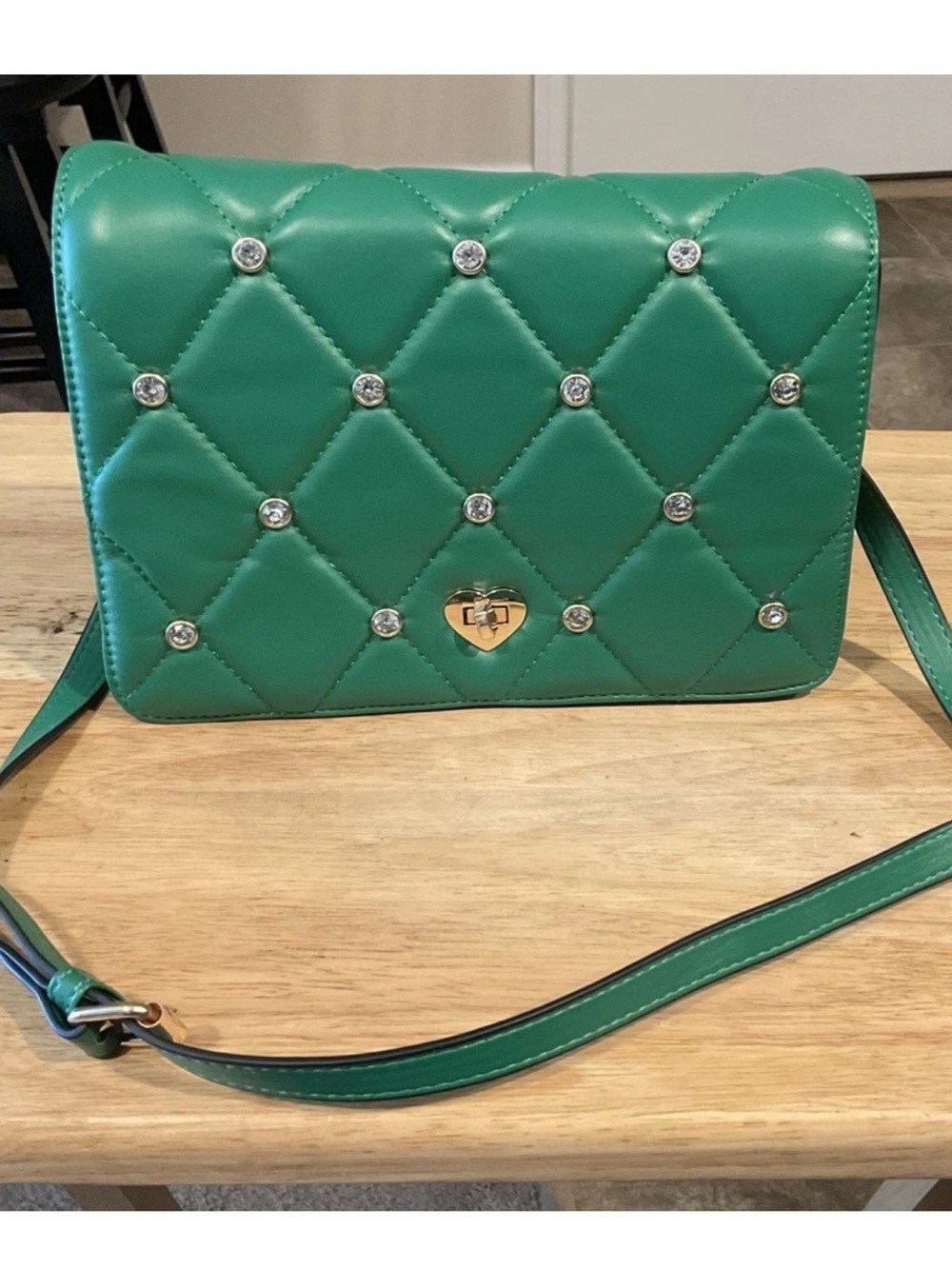 Kayla + Ava Crossbody Green Jeweled “Puffer” Purse NWOTs